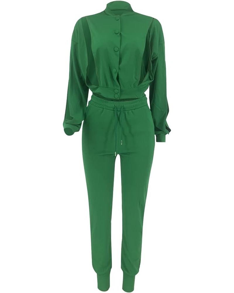 Spring Ladies Casual Suit Fashion Summer European and American Long Sleeved Two Piece Suit Women's Pants (Green, XXL) XX-Larg...