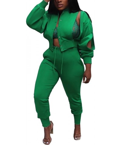 Spring Ladies Casual Suit Fashion Summer European and American Long Sleeved Two Piece Suit Women's Pants (Green, XXL) XX-Larg...