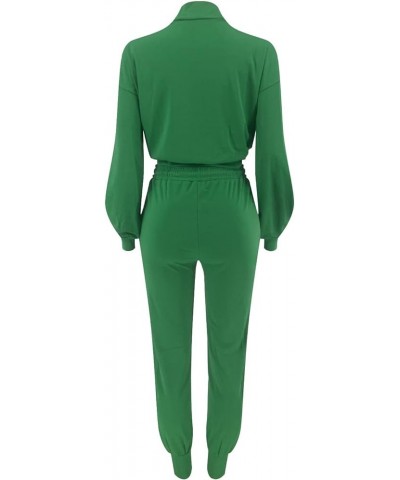 Spring Ladies Casual Suit Fashion Summer European and American Long Sleeved Two Piece Suit Women's Pants (Green, XXL) XX-Larg...