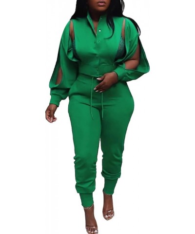 Spring Ladies Casual Suit Fashion Summer European and American Long Sleeved Two Piece Suit Women's Pants (Green, XXL) XX-Larg...