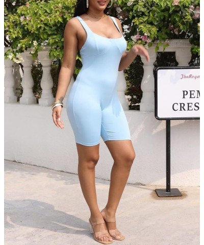 Women's Sexy Sleeveless Jumpsuits Bodycon Camisole Rompers Spaghetti Strap Club Outfits P64-sky Blue $13.29 Jumpsuits