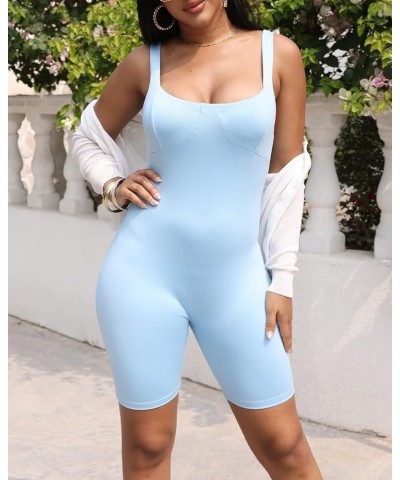 Women's Sexy Sleeveless Jumpsuits Bodycon Camisole Rompers Spaghetti Strap Club Outfits P64-sky Blue $13.29 Jumpsuits