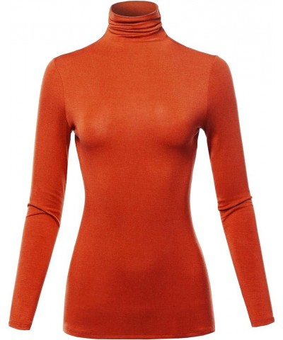 Women's Slim Lightweight Long Sleeve Pullover Turtleneck Shirt Top with Plus Size Stt023_rust $10.43 Others