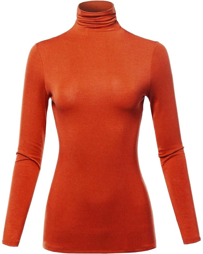 Women's Slim Lightweight Long Sleeve Pullover Turtleneck Shirt Top with Plus Size Stt023_rust $10.43 Others