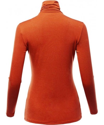 Women's Slim Lightweight Long Sleeve Pullover Turtleneck Shirt Top with Plus Size Stt023_rust $10.43 Others