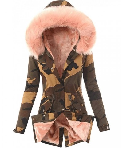 Women's Fuzzy Lined Camouflage Parka Camo Plus Size Jacket Parkas Outwear Print Winter Coat Hooded Jackets with Pockets (Pink...