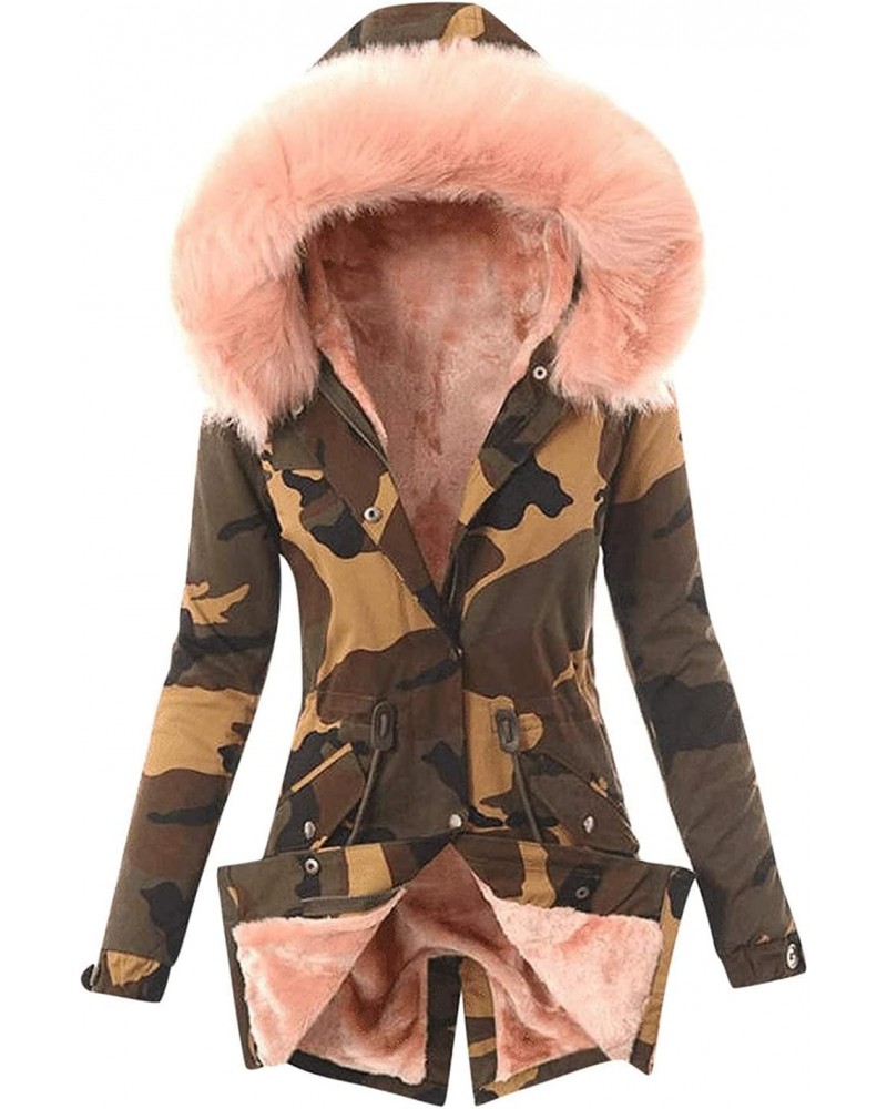 Women's Fuzzy Lined Camouflage Parka Camo Plus Size Jacket Parkas Outwear Print Winter Coat Hooded Jackets with Pockets (Pink...