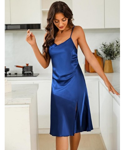 Women's Silk Nightgown Satin Slip Spaghetti Strap Chemises Dress Sleepwear Sexy V Neck Nightwear Sleepshirt Side Split-deep B...