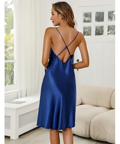 Women's Silk Nightgown Satin Slip Spaghetti Strap Chemises Dress Sleepwear Sexy V Neck Nightwear Sleepshirt Side Split-deep B...