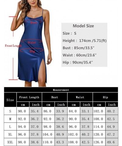 Women's Silk Nightgown Satin Slip Spaghetti Strap Chemises Dress Sleepwear Sexy V Neck Nightwear Sleepshirt Side Split-deep B...