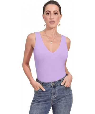 Bodysuit for Women V Neck Sleeveless Soft Comfortable Basic Tank Tops Lavender Purple $8.24 Bodysuits