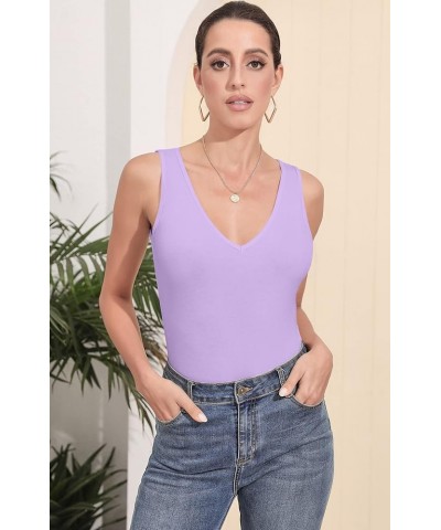 Bodysuit for Women V Neck Sleeveless Soft Comfortable Basic Tank Tops Lavender Purple $8.24 Bodysuits