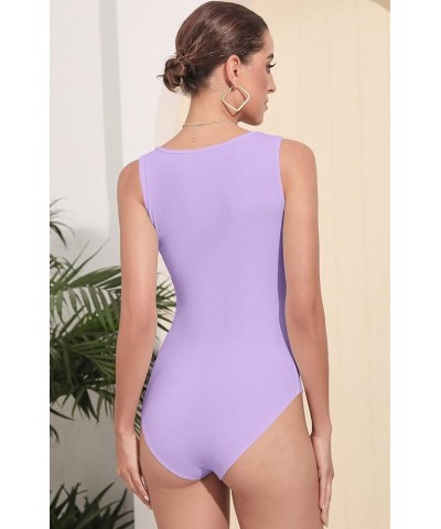 Bodysuit for Women V Neck Sleeveless Soft Comfortable Basic Tank Tops Lavender Purple $8.24 Bodysuits