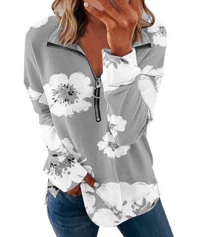 Trendy Lapel Zipper Womens Long Sleeve Sweatshirts Zip Up Graphic Sweatshirts Casual Tunic Personalized Plain Blouse Grey-c $...