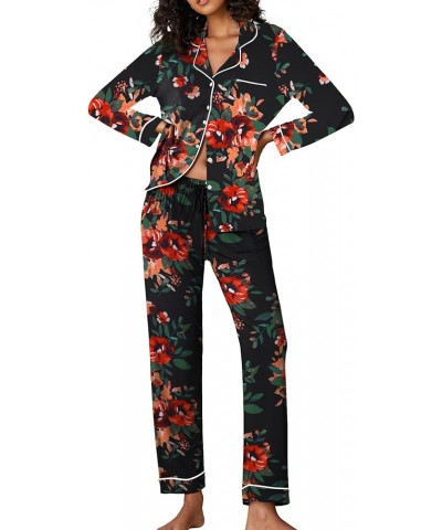 Pajamas Women's Long Sleeve Sleepwear Soft Button Down Loungewear Pjs Lounge Set Nightwear XS-XXL Floral46 - Black $24.43 Sle...