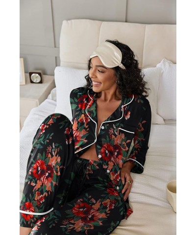 Pajamas Women's Long Sleeve Sleepwear Soft Button Down Loungewear Pjs Lounge Set Nightwear XS-XXL Floral46 - Black $24.43 Sle...