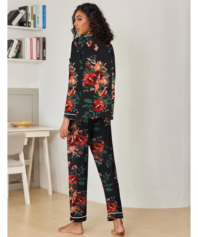 Pajamas Women's Long Sleeve Sleepwear Soft Button Down Loungewear Pjs Lounge Set Nightwear XS-XXL Floral46 - Black $24.43 Sle...