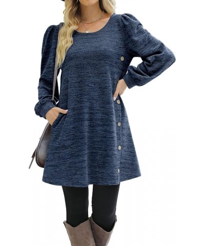 Long Sleeve Fall Dresses for Women 2023 Casual Cute Mini Dress Round Neck Solid Plain Loose Fit Short Dress E007- Dark Blue $...