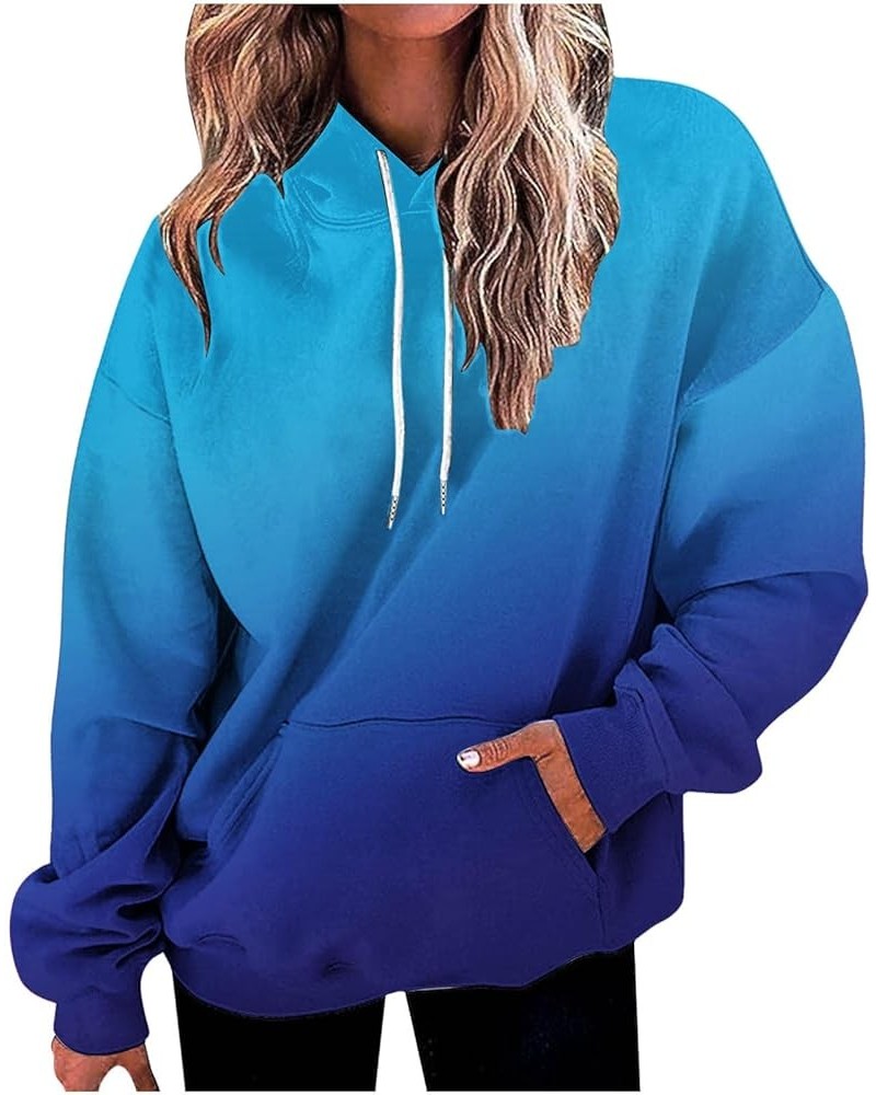 Hoodies for Women Drawstring Pullover with Pocket Gradient Print Oversized Sweatshirt Casual Crewneck Hooded Tops 04 Blue $7....