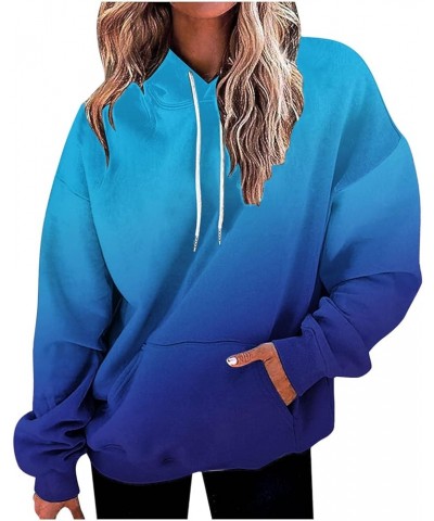 Hoodies for Women Drawstring Pullover with Pocket Gradient Print Oversized Sweatshirt Casual Crewneck Hooded Tops 04 Blue $7....