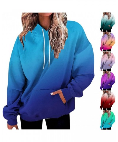 Hoodies for Women Drawstring Pullover with Pocket Gradient Print Oversized Sweatshirt Casual Crewneck Hooded Tops 04 Blue $7....