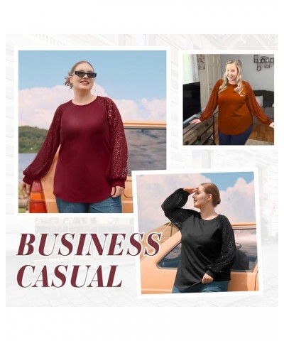 Women Plus Size Blouses Long Sleeve Business Casual Shirts Lace Dressy Tops 1_orange $10.25 Dresses