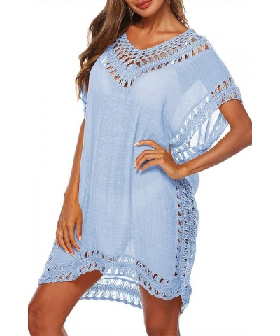 Womens Swimsuits Cover Ups Crochet Chiffon Beach Cover Bathing Suit Bikini Wear Coverups Dress Sky Blue $14.57 Swimsuits