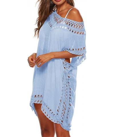 Womens Swimsuits Cover Ups Crochet Chiffon Beach Cover Bathing Suit Bikini Wear Coverups Dress Sky Blue $14.57 Swimsuits