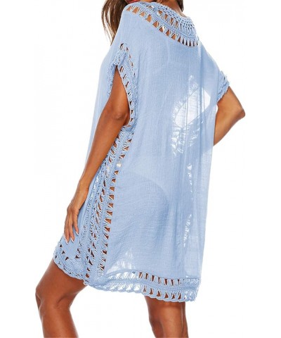 Womens Swimsuits Cover Ups Crochet Chiffon Beach Cover Bathing Suit Bikini Wear Coverups Dress Sky Blue $14.57 Swimsuits