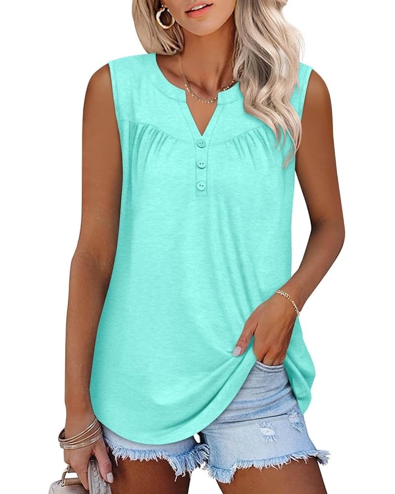 Womens Summer Short Sleeve Shirts V Neck Tops Casual Tunic Floral Ruffle Blouse 2-a-mintblue $12.74 Tops