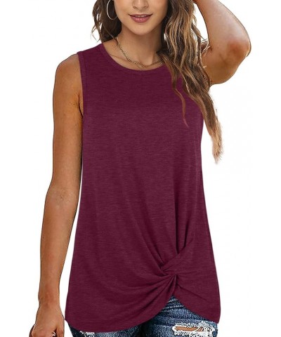 Womens Tank Tops Twist Knot Summer Sleeveless 18-purplered $13.24 Tanks