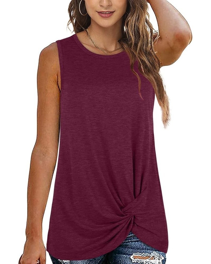 Womens Tank Tops Twist Knot Summer Sleeveless 18-purplered $13.24 Tanks