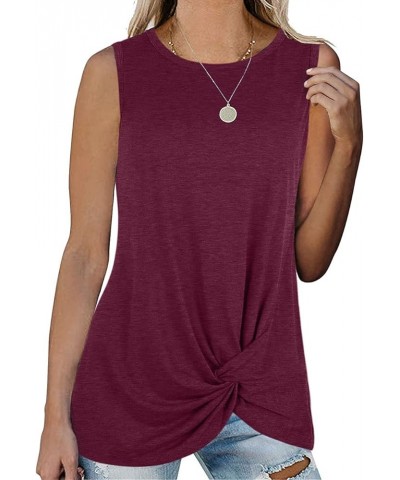 Womens Tank Tops Twist Knot Summer Sleeveless 18-purplered $13.24 Tanks