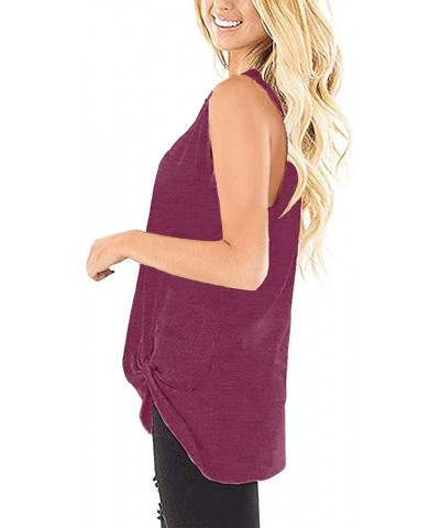 Womens Tank Tops Twist Knot Summer Sleeveless 18-purplered $13.24 Tanks