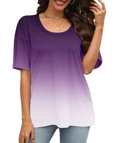 Oversized Tshirts for Women Womens Oversized T Shirts Crewneck Short Sleeve Tops Summer Casual 2024 Y2K Basic Tee C 05-purple...