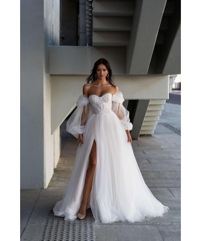 Women's Off-Shoulder Wedding Dresses for Bride 2024 Lace Appliques Long Tulle Bridal Gowns 1ivory $48.30 Dresses