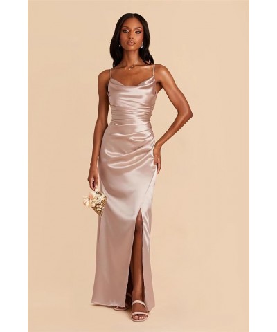 Women's Long Satin Bridesmaid Dresses with Slit Cowl Neck Ruched Mermaid Prom Dress Formal Gown Yellow $30.24 Dresses