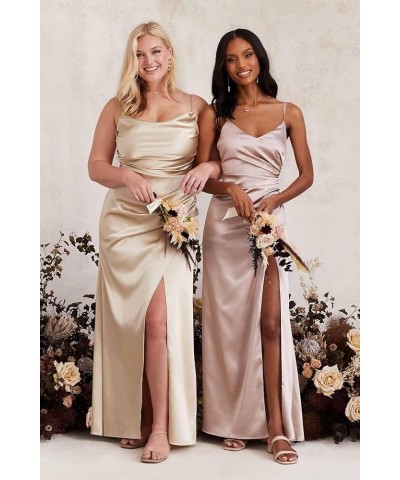 Women's Long Satin Bridesmaid Dresses with Slit Cowl Neck Ruched Mermaid Prom Dress Formal Gown Yellow $30.24 Dresses