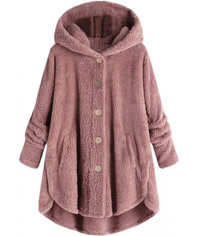 Womens Fleece Jackets Button Down Long Sleeve Hooded Sweatshirts Side Split Warm Comfy Winter Outwear With Cat Ear 03 Pink $8...