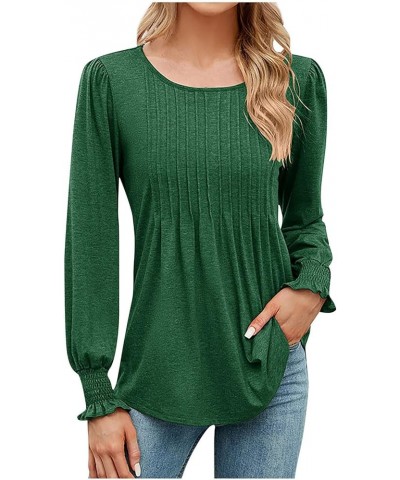 Womens Tops Women's Puff Long Sleeve Tunic Tops Pleated Crew Neck Blouses Dressy Casual Loose Spring and Summer T-Shirts 01-g...