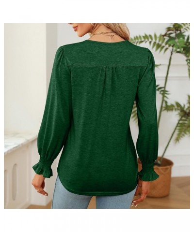 Womens Tops Women's Puff Long Sleeve Tunic Tops Pleated Crew Neck Blouses Dressy Casual Loose Spring and Summer T-Shirts 01-g...