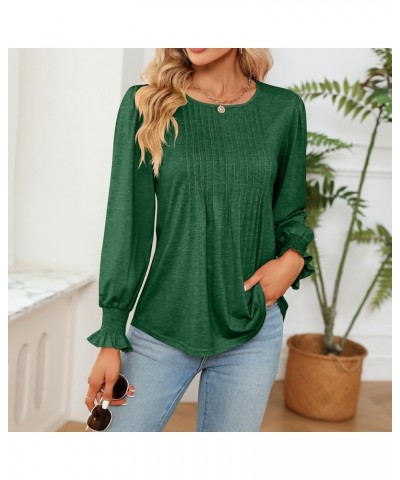 Womens Tops Women's Puff Long Sleeve Tunic Tops Pleated Crew Neck Blouses Dressy Casual Loose Spring and Summer T-Shirts 01-g...