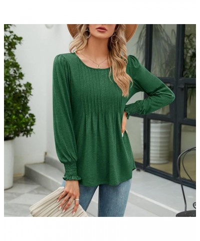 Womens Tops Women's Puff Long Sleeve Tunic Tops Pleated Crew Neck Blouses Dressy Casual Loose Spring and Summer T-Shirts 01-g...