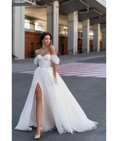 Women's Off-Shoulder Wedding Dresses for Bride 2024 Lace Appliques Long Tulle Bridal Gowns 1ivory $48.30 Dresses