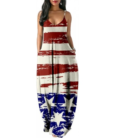 Women's Plus Size Maxi Dress USA Flag 4th of July Camisole Long Dresses Sleeveless Summer Cami Dress 11 $9.31 Dresses