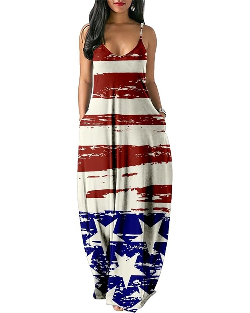 Women's Plus Size Maxi Dress USA Flag 4th of July Camisole Long Dresses Sleeveless Summer Cami Dress 11 $9.31 Dresses