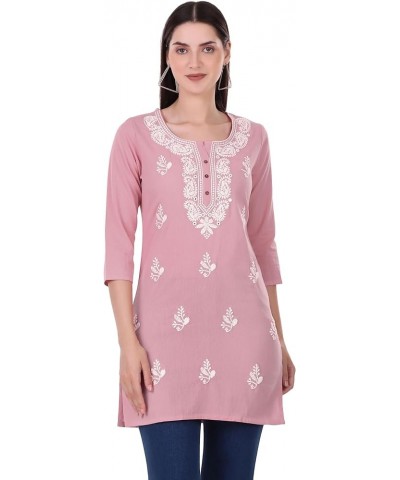 Lakhnavi Embroidered Cotton Womens Tunic Top Elegant Short Kurti Hip Length (CEK NJLS) Onion (Ke) $16.27 Tops