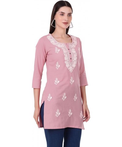 Lakhnavi Embroidered Cotton Womens Tunic Top Elegant Short Kurti Hip Length (CEK NJLS) Onion (Ke) $16.27 Tops