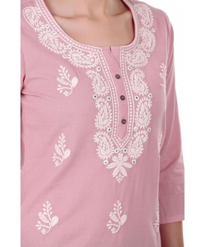 Lakhnavi Embroidered Cotton Womens Tunic Top Elegant Short Kurti Hip Length (CEK NJLS) Onion (Ke) $16.27 Tops