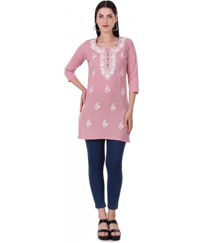 Lakhnavi Embroidered Cotton Womens Tunic Top Elegant Short Kurti Hip Length (CEK NJLS) Onion (Ke) $16.27 Tops